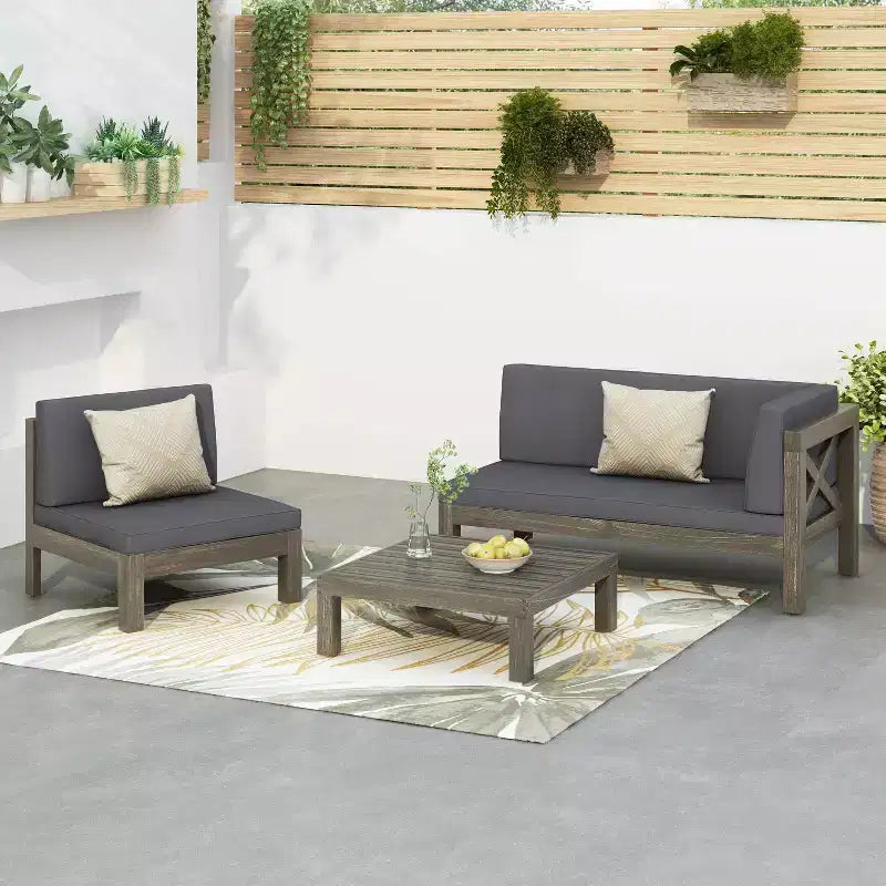 Christopher Knight 3-teiliges Outdoor-Sitzgruppen-Set Brava aus Akazienholz mit grauer Oberfläche