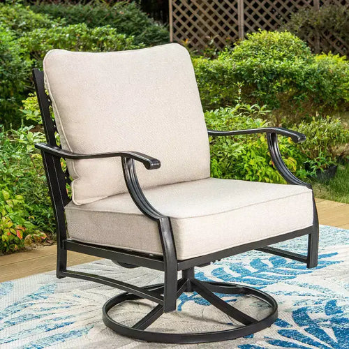 Captiva Designs 5-teiliges XL Metall-Gartenmöbel-Set, drehbare Stühle mit Gitterrückenlehne und Feuerschale, Beige