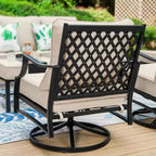 Captiva Designs 5-teiliges XL Metall-Gartenmöbel-Set, drehbare Stühle mit Gitterrückenlehne und Feuerschale, Beige