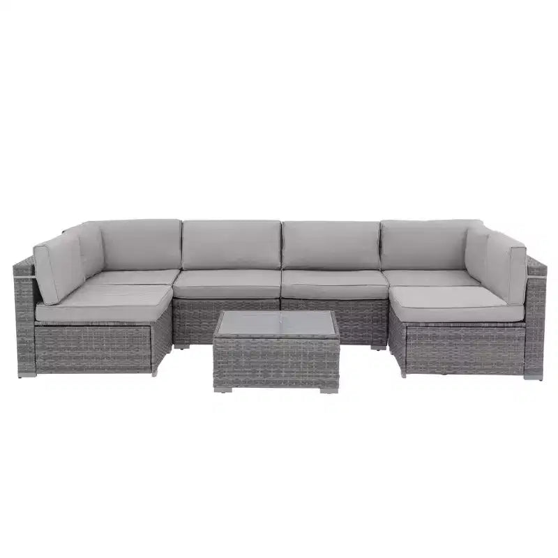Sunsitt 7pc Rattan Wicker Outdoor Patio Conversation Set Gray