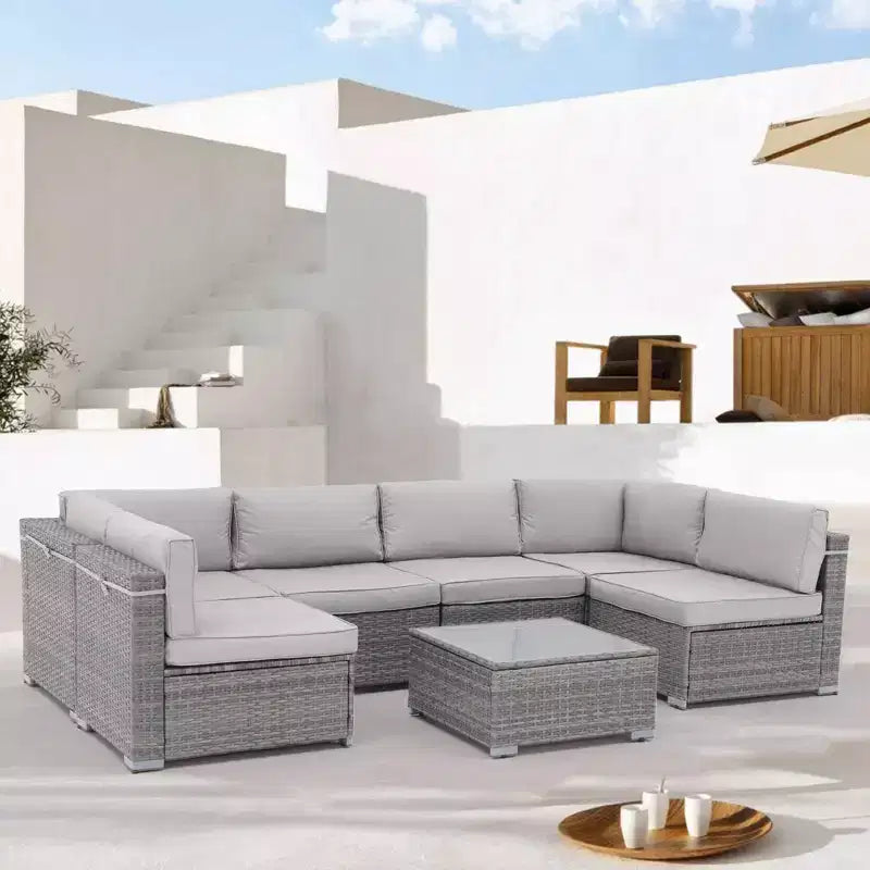 Sunsitt 7-teiliges Rattan-Geflecht-Gartenset Grau