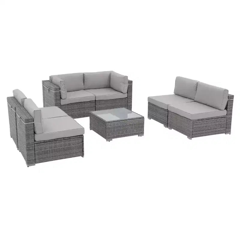 Sunsitt 7-teiliges Rattan-Geflecht-Gartenset Grau
