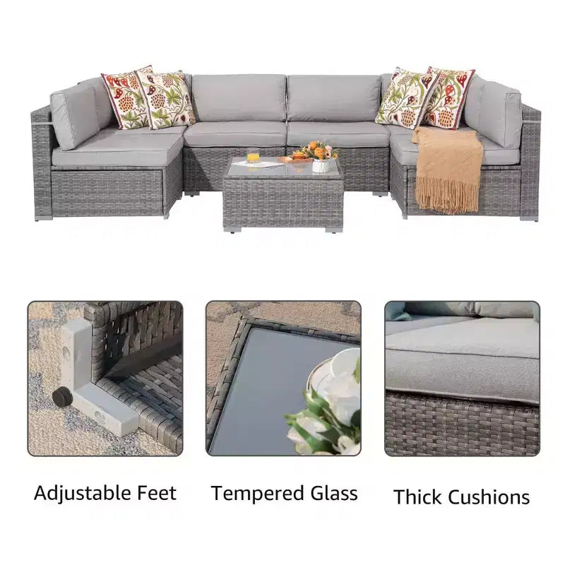 Sunsitt 7-teiliges Rattan-Geflecht-Gartenset Grau