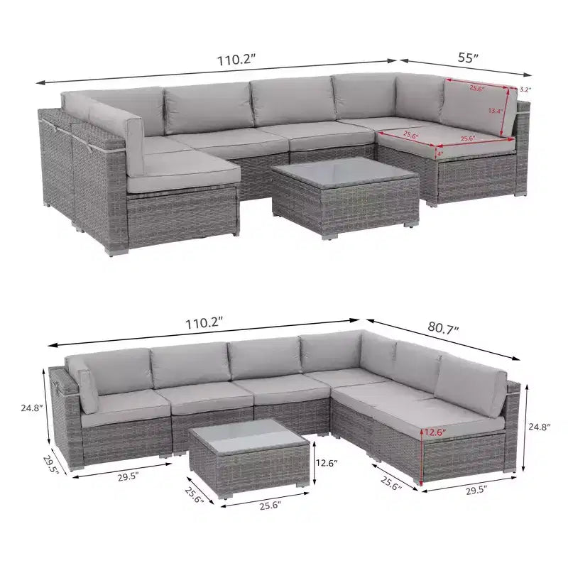 Sunsitt 7-teiliges Rattan-Geflecht-Gartenset Grau