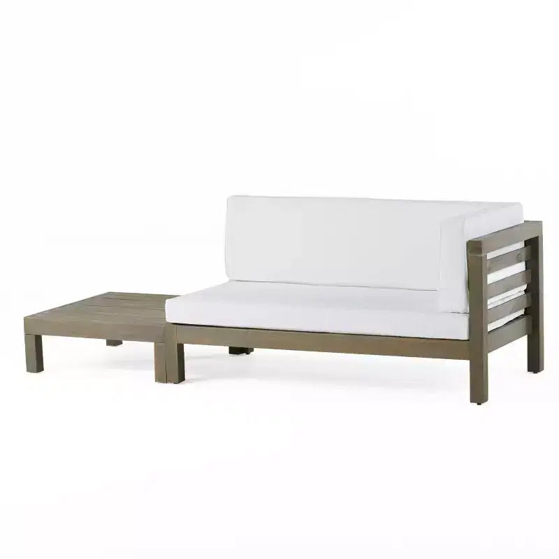 2pk Oana Outdoor Acacia Wood Right Arm Loveseat & Coffee Table with Cushion Gray/White - Christopher Knight Home: Transitional Patio Lounge Set