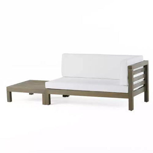 2pk Oana Outdoor Acacia Wood Right Arm Loveseat & Coffee Table with Cushion Gray/White - Christopher Knight Home: Transitional Patio Lounge Set