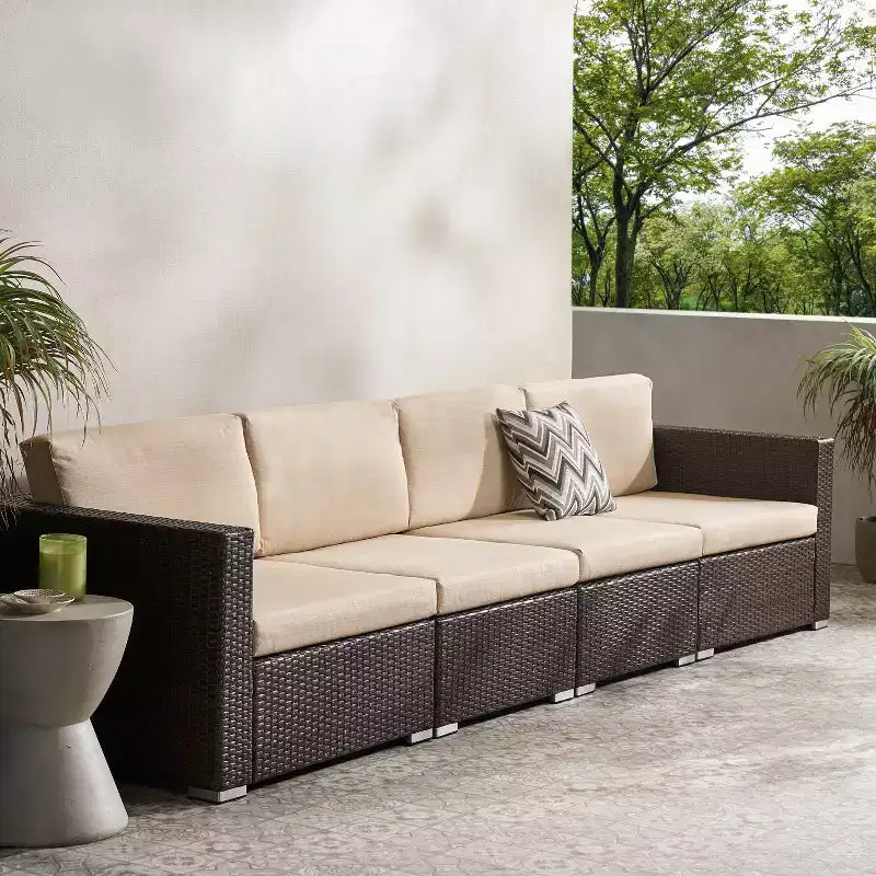 Christopher Knight Home 4-teiliges Santa Rosa Outdoor-Sofa-Set aus Polyrattan, mehrbraun/beige