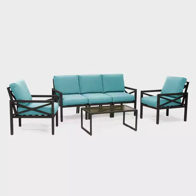Leisure Made Blakely 6pc Aluminum Seating in Spa Blue Fabric