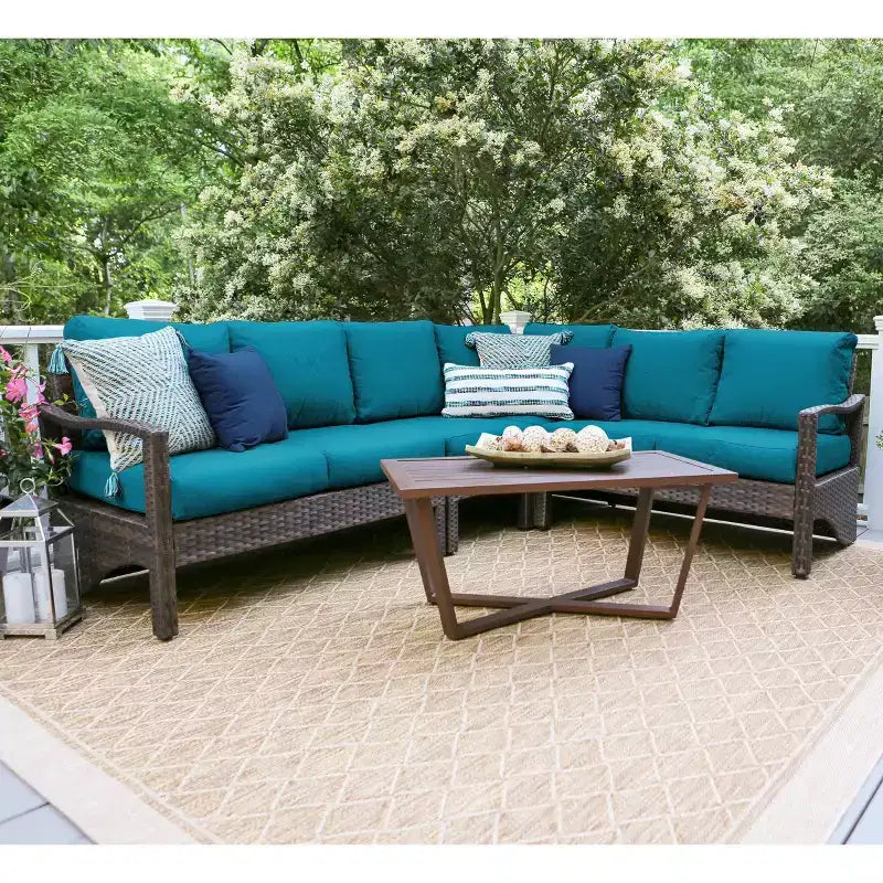 Leisure Made Augusta 5-teiliges Korbmöbel-Ecksofa in Peacock-Stoff