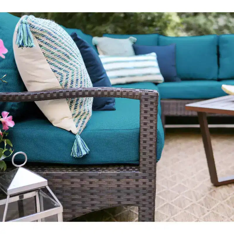 Leisure Made Augusta 5-teiliges Korbmöbel-Ecksofa in Peacock-Stoff