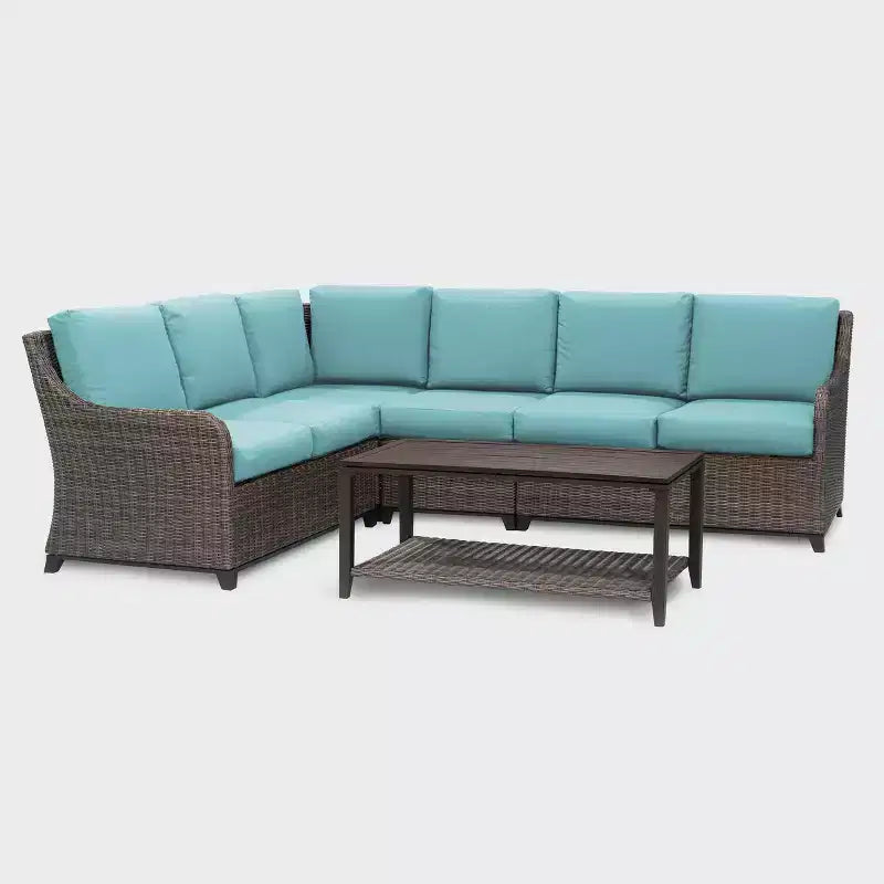 Leisure Made Mitchell 5pc Wicker Sectional in Spa Blue Fabric