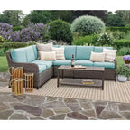 Leisure Made Mitchell 5-teiliges Korbmöbel-Ecksofa mit Stoffbezug in Spa-Blau