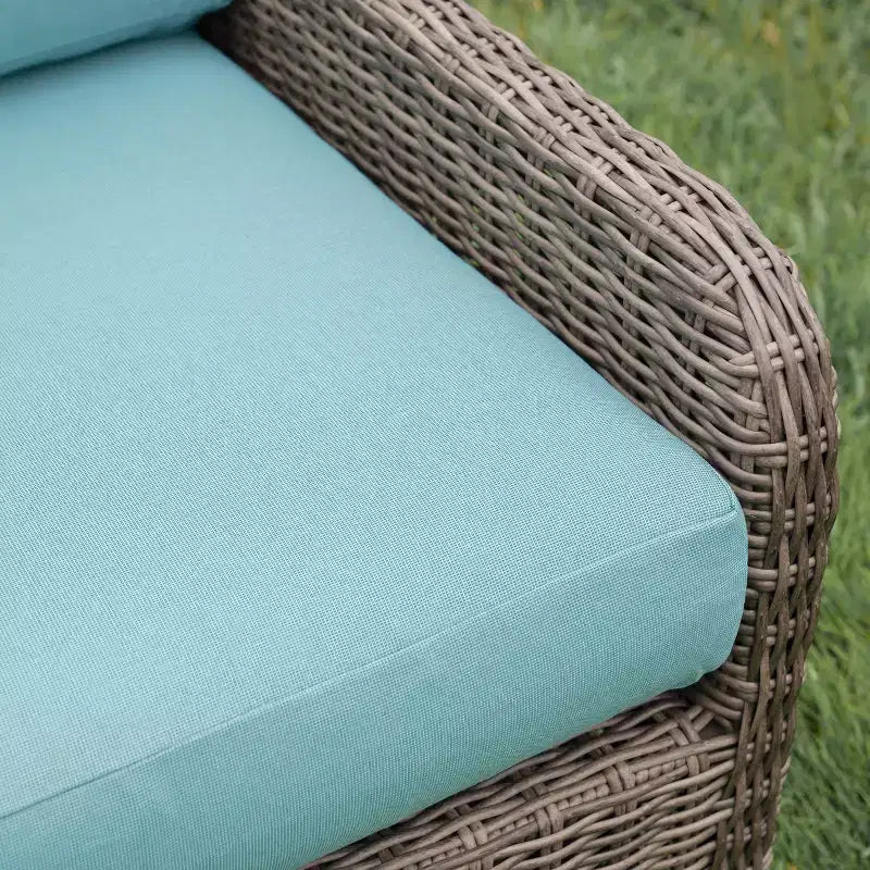 Leisure Made Mitchell 5-teiliges Korbmöbel-Ecksofa mit Stoffbezug in Spa-Blau