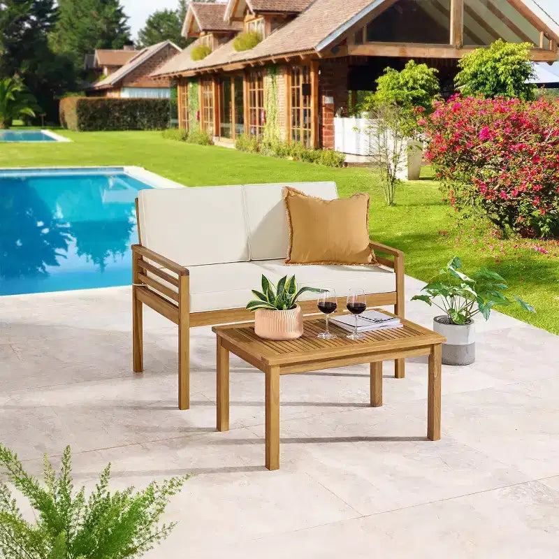 Alaterre Furniture 2er-Set Okemo Outdoor-Wohnlandschaft wetterfest mit Kissen & Couchtisch