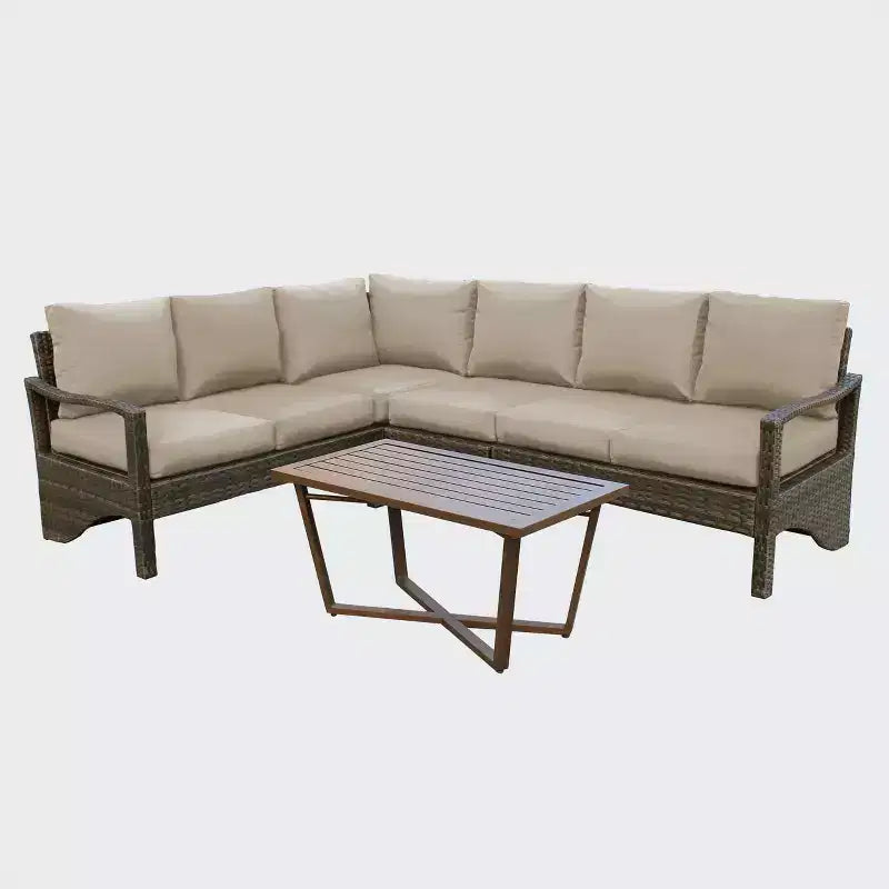 Leisure Made Augusta 5pc Wicker Sectional in Tan Fabric