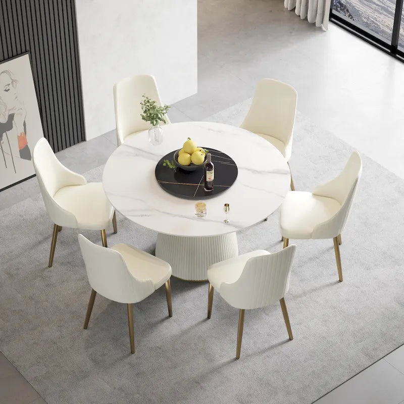 Runder Esstisch für 6 Personen (Ø 135 cm) mit gesinterter Steinplatte und Lazy Susan