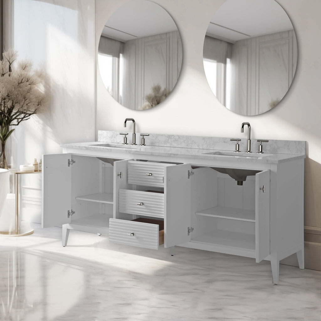 Vanity Art 72 Zoll Badezimmer-Waschtischunterschrank mit Doppelwaschbecken und Kunstmarmorplatte