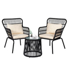 3-teiliges Outdoor-Bistro-Set aus Korbstühlen, witterungsbeständige Rattanmöbel-Sitzgruppe mit Kissen