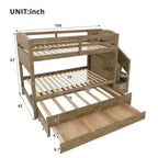 Whisen Twin XL Etagenbett mit Ausziehbett, Etagenbett mit Stauraum, Etagenbett aus Massivholz, Treppe mit Stauraum, Kleiderschrank, 3 Schubladen, für Kinder