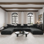 Großes modulares Ecksofa, Kordbezug, U-förmig, 4-Sitzer mit 2 Ottomanen und 5 Kissen