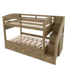 Whisen Twin XL Etagenbett mit Ausziehbett, Etagenbett mit Stauraum, Etagenbett aus Massivholz, Treppe mit Stauraum, Kleiderschrank, 3 Schubladen, für Kinder