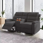 Beige/Graues 2-Sitzer Sofa mit Relaxfunktion aus Tech-Stoff, verstellbare Rückenlehne & Fußstütze
