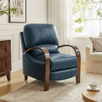 Alex Mid-Century Modern Zigarren-Sessel aus echtem Leder mit manueller Relaxfunktion und geschwungenen Holzarmlehnen