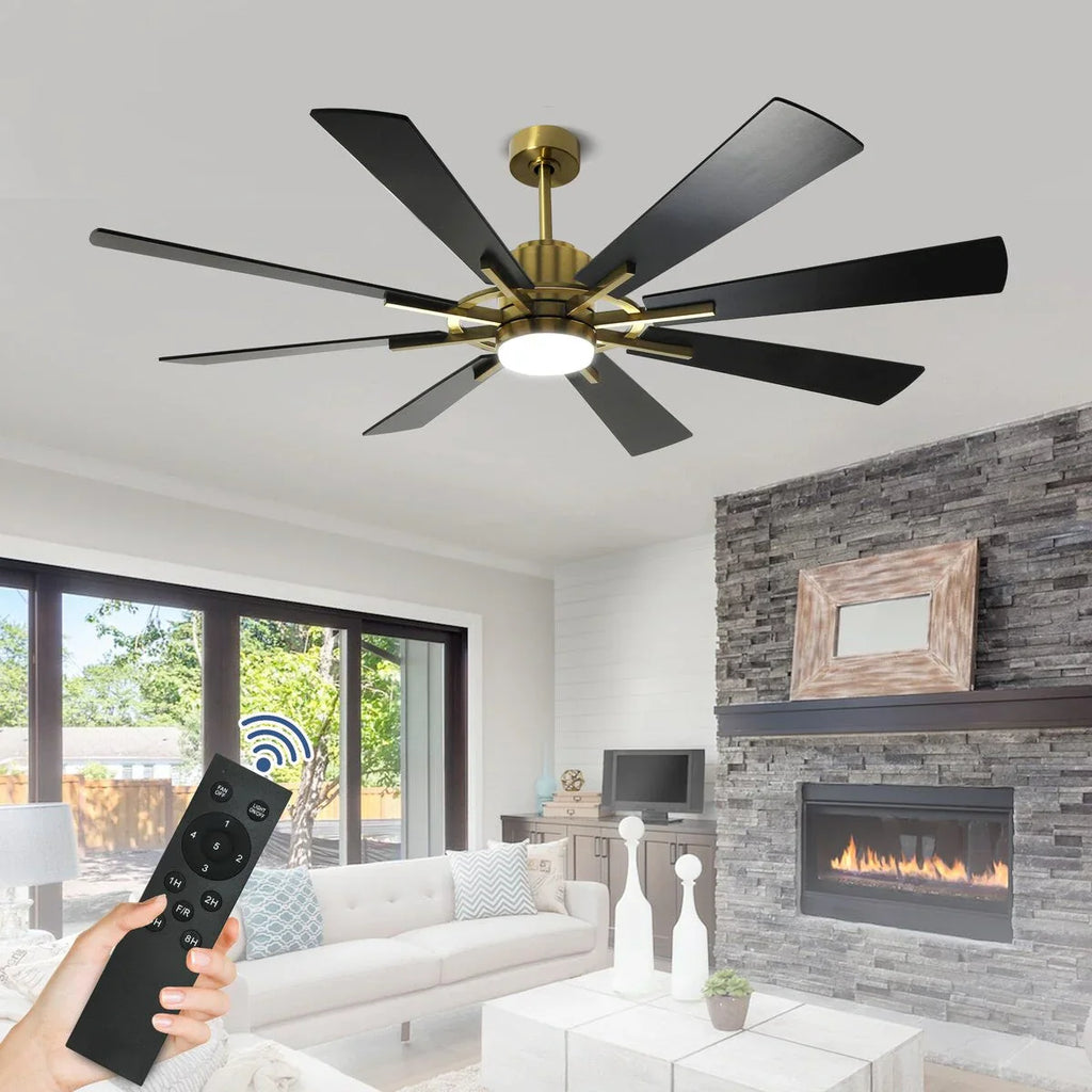 Deckenventilator mit Beleuchtung, Fernbedienung, groß, 8 Holzflügel