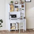 Okak Moderner Home-Office-Computertisch aus Holz mit Desktop/Stuhl & Regal, Jugend-Schüler-Schreibtisch mit Stauraum zum Lernen, Büro