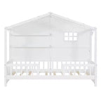 Hausbett in Twin-Größe mit Ablageregalen und Rausfallschutz, Montessori-Bettrahmen aus Holz für Kinder mit Fenster und glitzerndem Lichtband