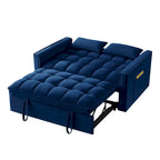 4-in-1 Loveseat Schlafsofa mit Armlehnen & Aufbewahrungstaschen, Multifunktionales getuftetes Ausziehsofa mit verstellbarer Rückenlehne