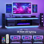 Skyzoo Elektrischer Kamin-TV-Ständer für Fernseher bis 80 Zoll mit LED-Beleuchtung & 4 Wechselstromsteckdosen, TV-Konsole für das Wohnzimmer