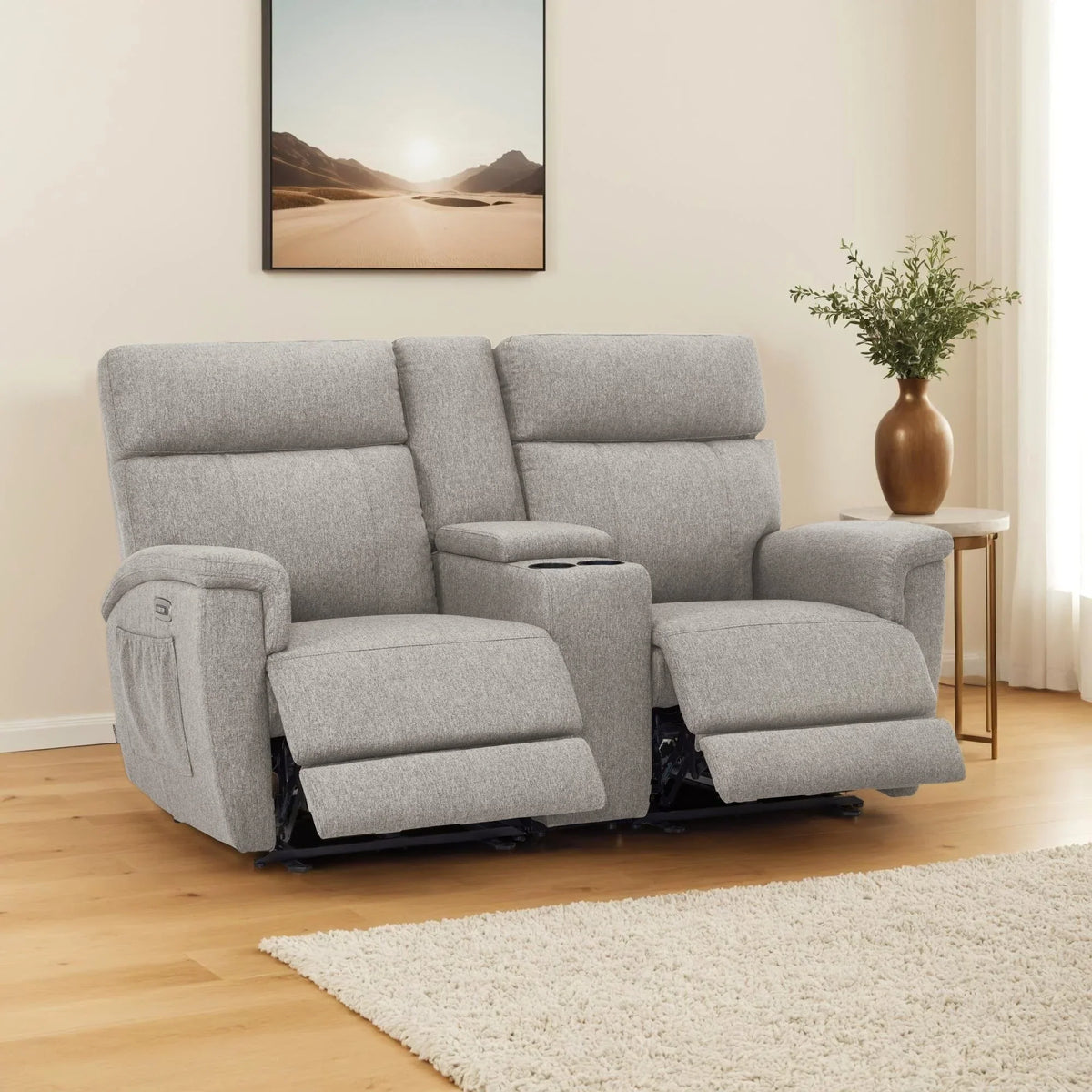 MCombo 60.2 Power Loveseat Relaxsofa mit Massage und zweifacher Heizung, verstellbarer Kopfstütze, USB- & Typ-C-Anschluss, Stoff