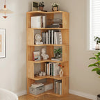 L-förmiges offenes Bücherregal aus Holz mit Naturfinish