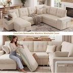 Dyonery 112 Modulares Schlafsofa mit Ausziehfunktion, U-förmiges Schnittsofa mit Stauraum, extra breite und tiefe Sitzflächen für das Wohnzimmer