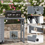 FAMYYT 78,3-Zoll-Outdoor-Kücheninsel mit Edelstahl-Arbeitsplatte, faltbarer BBQ-Station und Aufbewahrungsschränken, Graublau