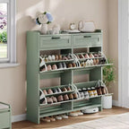 Schuhschrank mit 4 Klappfächern und 2 oberen Schubladen, Schuh-Organizer-Schrank aus Holz mit verstellbarem Regal, freistehende Schuhaufbewahrungsschränke