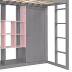 Hochbett für Kinder mit Kleiderschrank und Regalen, Holz-Hochbettgestell mit Aufbewahrungsschrank für Kinder und Jugendliche