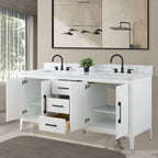 Vanity Art 72 Zoll Badezimmer-Waschtischunterschrank mit Doppelwaschbecken und Kunstmarmorplatte