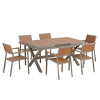 Modernes 7-teiliges Outdoor-Essgruppe mit sechs Stühlen und einem ausziehbaren Tisch für die Terrasse