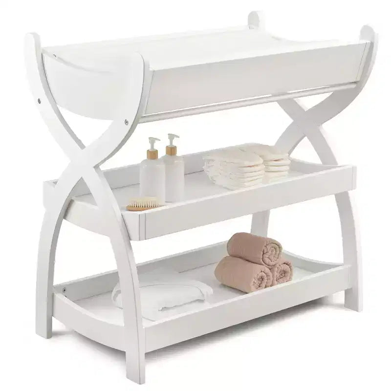 Comfy Cubs Baby-Wickeltisch – robuste Holzkonstruktion, zeitloses Design mit zwei offenen Ablagen für Babyutensilien
