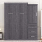 Graues klappbares Schrankbett mit Kleiderschrank & 3 Schubladen, Full/Twin, 1-Personen