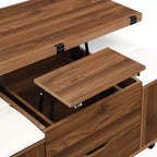 Multifunktionaler moderner Couchtisch mit Hebefunktion, verstecktem Stauraum, 4 Hockern und Rollen, perfekt für moderne Wohnbereiche