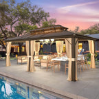 EROMMY Hardtop-Pavillon, Outdoor-Pergola mit Doppeldach & Netzen & Vorhängen, Hochleistungs-Canopy für Terrasse, Garten, Poolparty