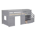 94.6L x 42.3B Massivholz-Hochbett in Twin-Größe mit Treppe, Schublade und Regal, modernes und klares Design