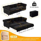 Whisen Velvet 3-in-1 Schlafsofa und wandelbares Schlafsofa im Kingsize-Format mit ausziehbarem Ottomane, getuftetem Design