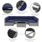 7-teiliges Outdoor-Sofa-Set aus Korbweide/Stahl mit Polstern