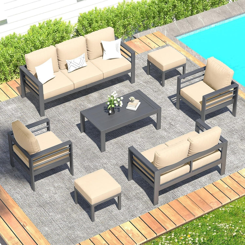 AECOJOY 7-teiliges Aluminium-Terrassenmöbel-Set Outdoor-Gesprächsgarnitur