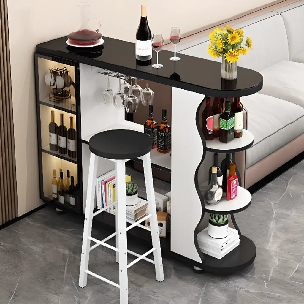 Moderner Bartisch mit Natursteinplatte in Freiform und Stauraum für Hausbars