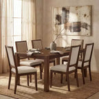 Modernes Esszimmer-Set – 80 Tisch + 6 gepolsterte Stühle, Massivholzrahmen, 180 kg Tischbelastbarkeit, einfache Montage